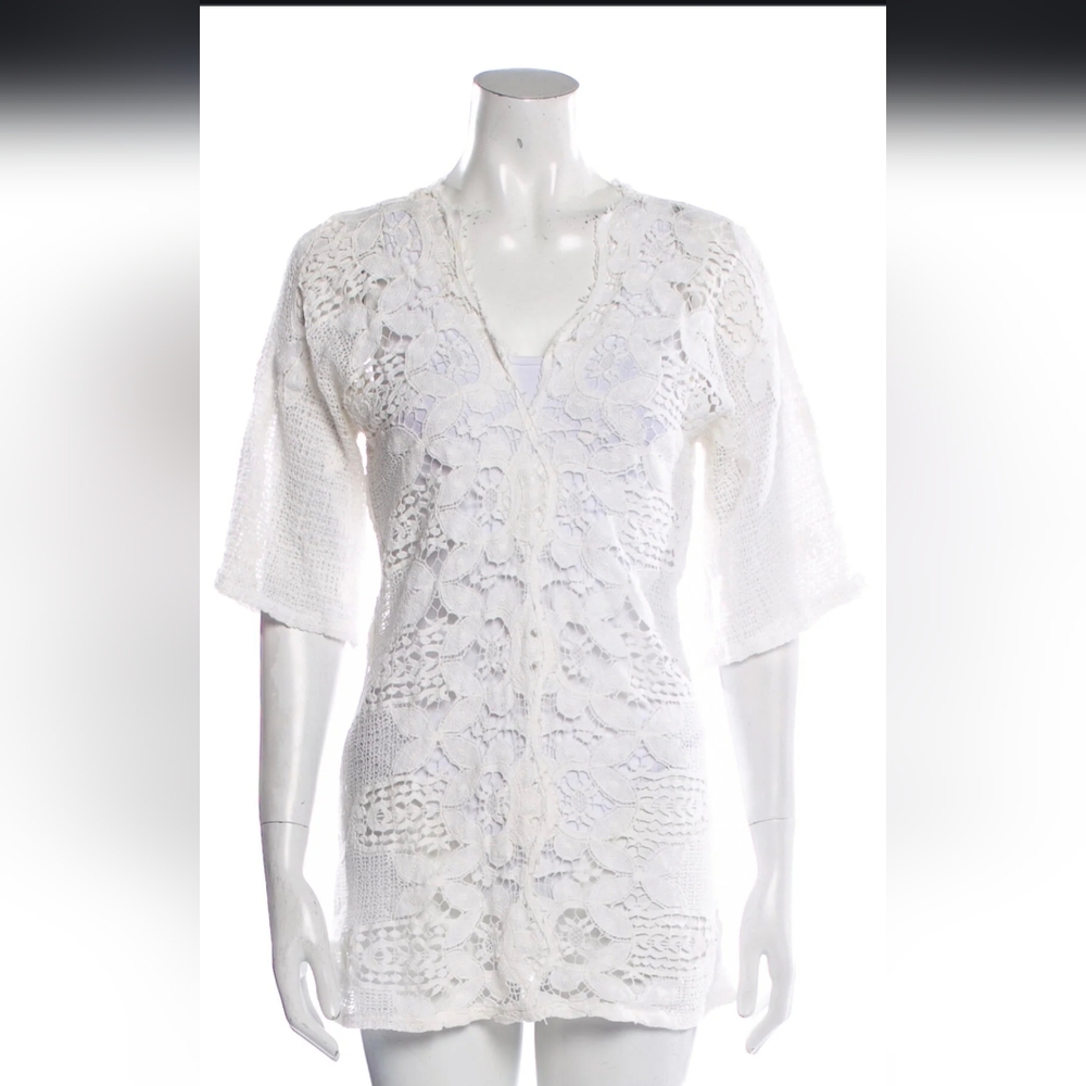 $575 Miguelina Natalie Scallop Lace Tunic Caftan XS Extra Small SWIM Cover Up - Picture 3 of 3